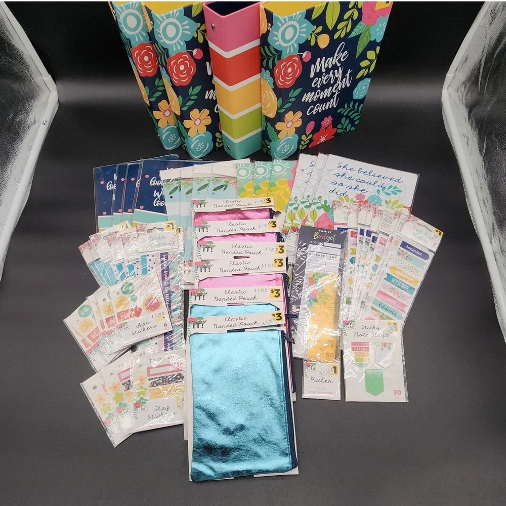 My Plan Multicolor Floral Planner Bundle Binders Stickers Pouches Stationery